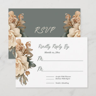 Elegante Creme und Taupe mit grüner Blütenhochzeit RSVP Karte