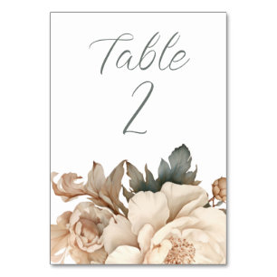 Elegante Creme und Taupe mit grüner Blütenhochzeit Tischnummer
