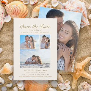 Elegante cremefarbene 4-Foto-2-seitige Hochzeit Save The Date
