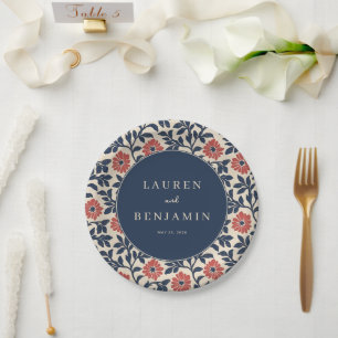 Elegante cremefarbene Blumenhochzeits-Einladung Pappteller