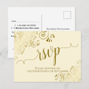 Elegante cremefarbene Kalligrafie-Hochzeits-RSVP m Postkarte