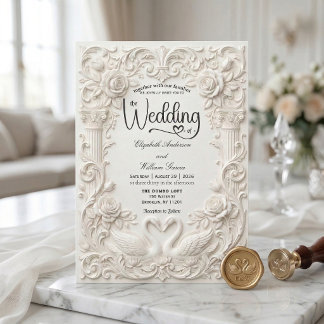 Elegante cremefarbene künstliche Schwäne Hochzeit Einladung