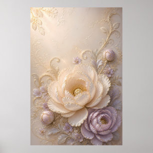 Elegante cremefarbene Lavendel geprägte Blumenkuns Poster