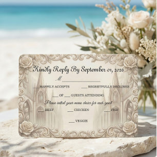 Elegante cremefarbene monochrome Kathedrale RSVP Karte