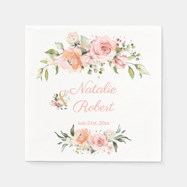 Elegante cremefarbene Rosen Hochzeit Serviette (Vorderseite)