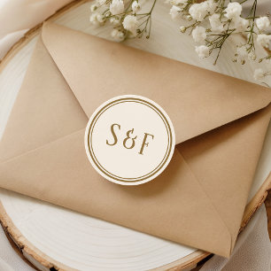 Elegante cremefarbene und goldene Monogramm-Versie Runder Aufkleber