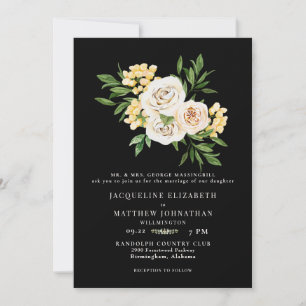 Elegante cremefarbene und schwarze florale Hochzei Einladung