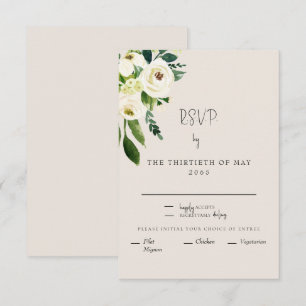 Elegante Cremeweiße Blumen-Dinner-Moderne Schrift RSVP Karte