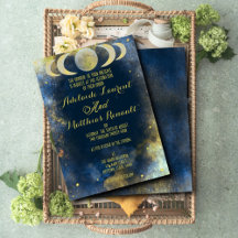 Elegante Crescent Moon Celestial Wedding:Blue&Gold