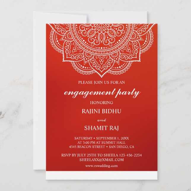 Elegante Crimson Paisley Indianereinsatzpartei Einladung (Vorderseite)
