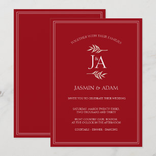 Elegante Crimson Red Classic Monogram Wedding Einladung