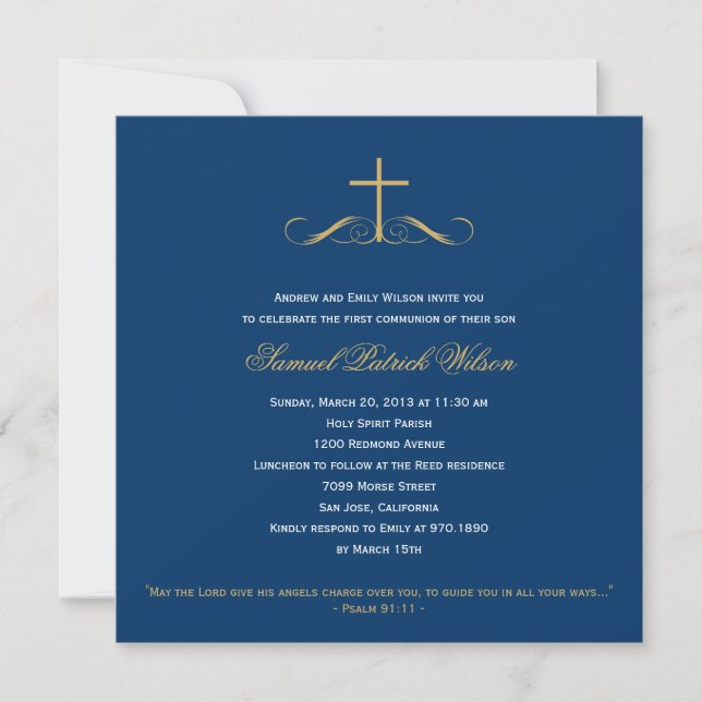 Elegante Cross-Taufe/Christening/Erste Kommune Einladung (Vorderseite)