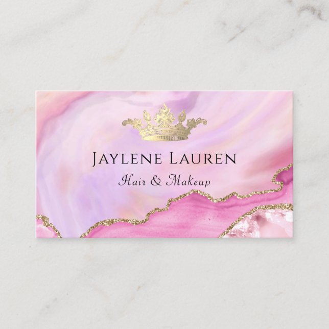 Elegante Crown Pink Gold Marmorplatte Agate Visitenkarte (Vorderseite)