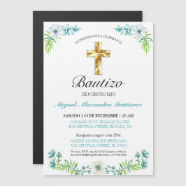 Elegante Cruz y Flores Para Niño Bautizo Magneteinladung