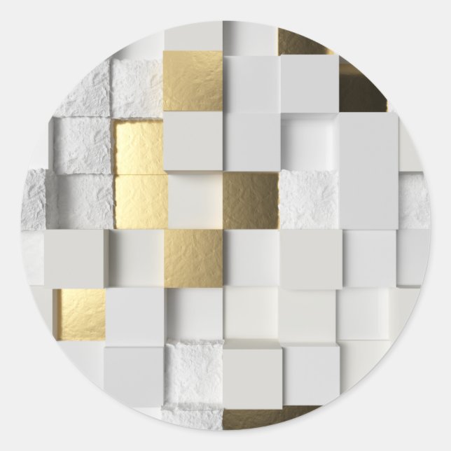 Elegante Cube wall 3D Art - weiß und gold Runder Aufkleber (Vorderseite)