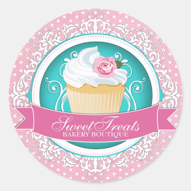 Elegante Cupcake Bakery Box Stickers (Vorderseite)