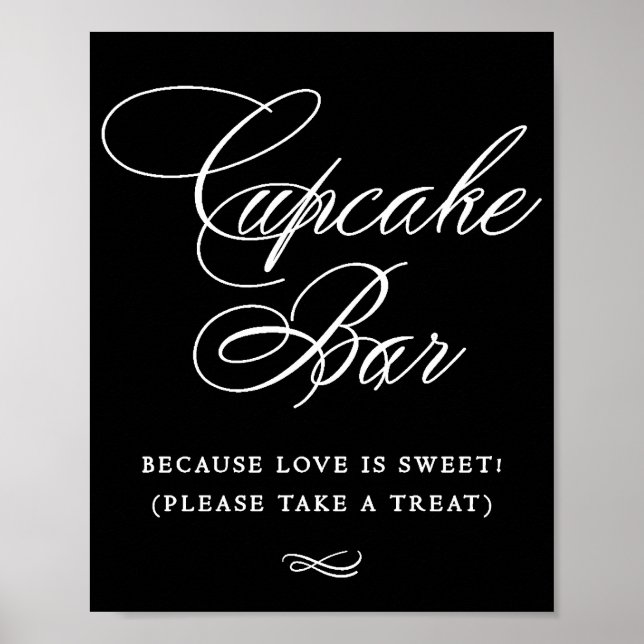 Elegante Cupcake Bar White Calligraphy | Chic Tabl Poster (Vorne)