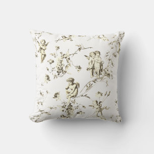 Elegante Cupid Engel Beige Weiße Florale Toile Kissen