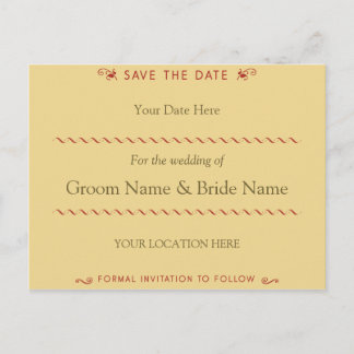 Elegante Curl Red and Cream Save the Date Postcard Ankündigungspostkarte