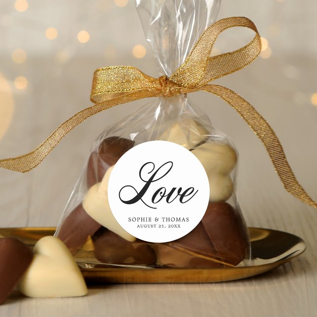 Elegante Cursive Liebe Hochzeit Runder Aufkleber (Von Creator hochgeladen)