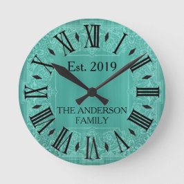 Elegante Custom Aquamarin Blue Viktorianisch Lace Runde Wanduhr