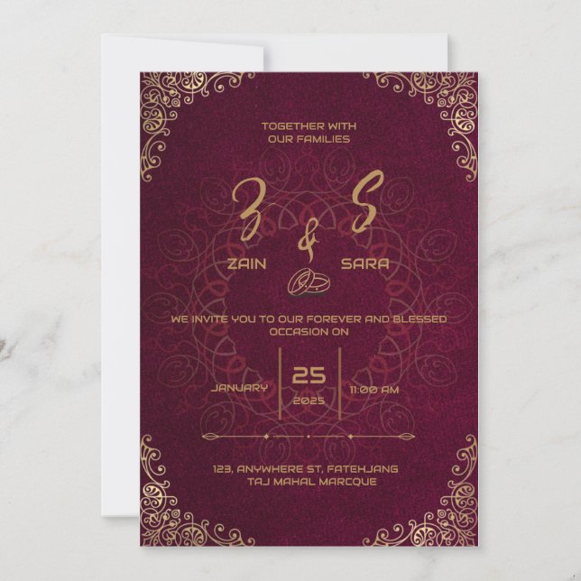 Elegante Custom Burgundy Wedding Einladung (Vorderseite)