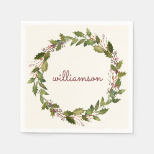 Elegante Custom Christmas Wreath Vintages Skript Serviette