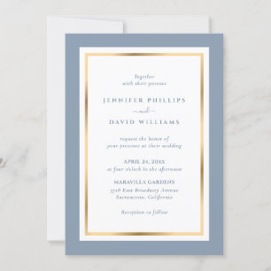 Elegante Custom Dusty Blue and Gold Wedding Einladung