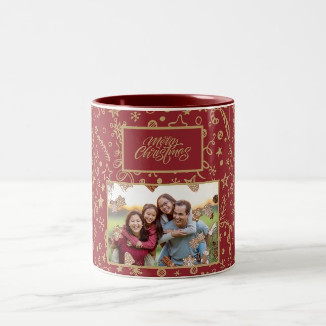 Elegante Custom Family Foto Weihnachts-Tasse Zweifarbige Tasse (Mittel)