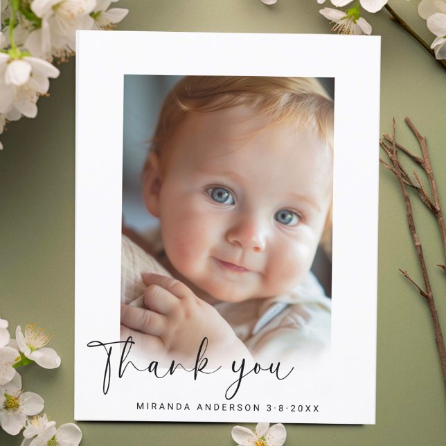 Elegante Custom Foto Baby Shower Vielen Dank Postkarte (Von Creator hochgeladen)