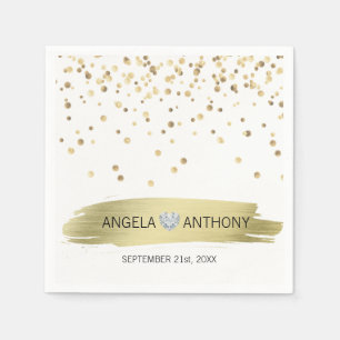 Elegante Custom Heart White Gold Confetti Wedding Serviette