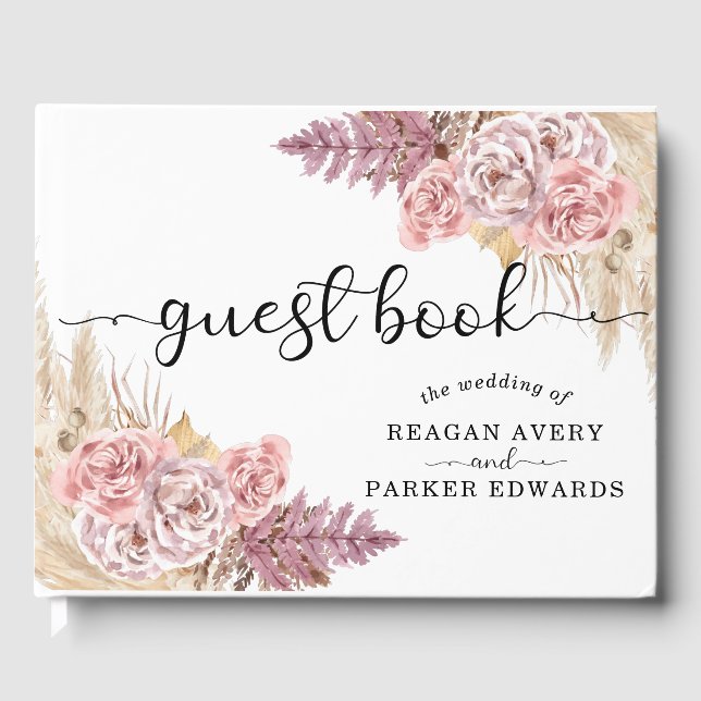 Elegante Custom Pampas Grass Floral Hochzeit Gästebuch (Vorderseite)