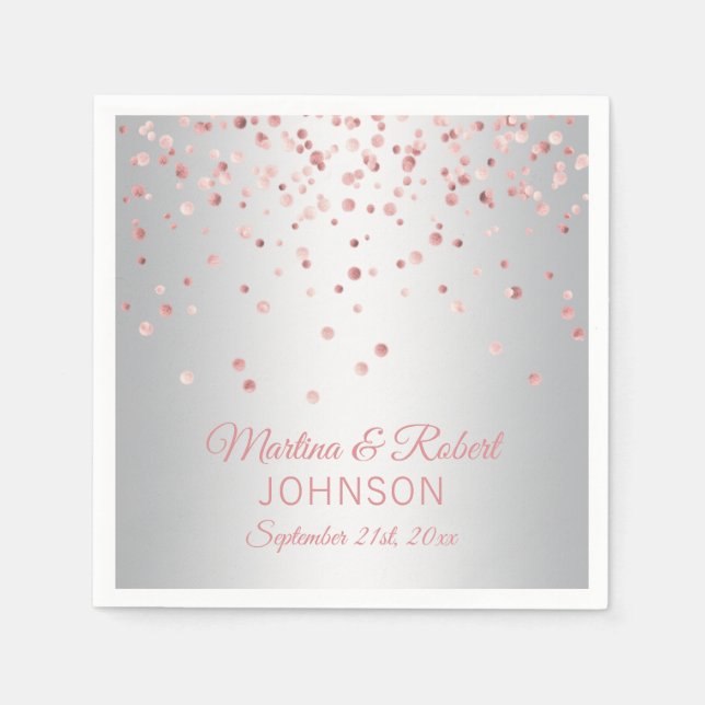 Elegante Custom Rose Gold Confetti & Gray Wedding Serviette (Vorderseite)