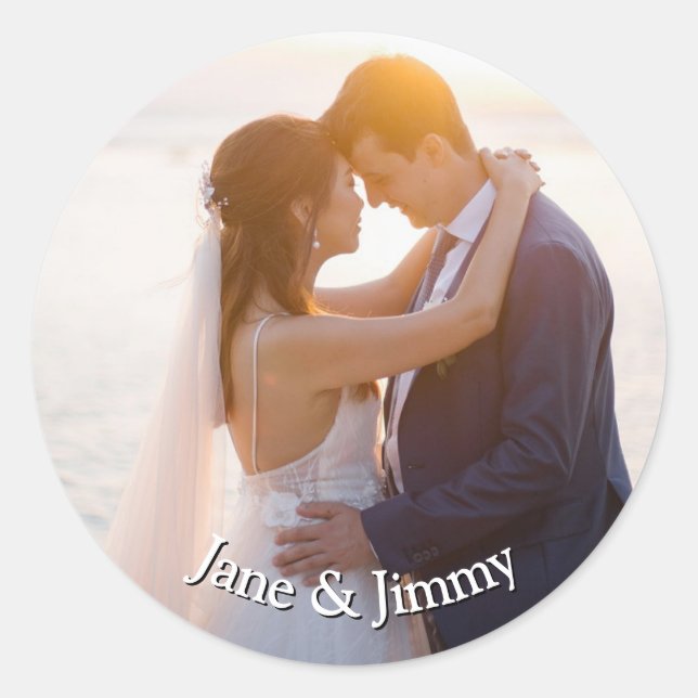 Elegante Custom Round Wedding Einladung Runder Aufkleber (Vorderseite)