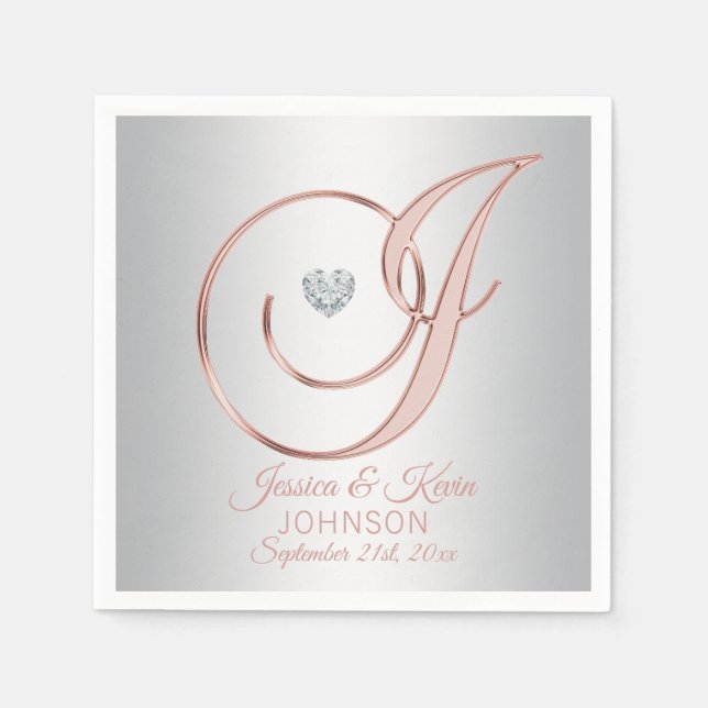 Elegante Custom Silver Gray Rose Gold Wedding Napk Serviette (Vorderseite)