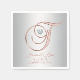 Elegante Custom Silver Gray Rose Gold Wedding Napk Serviette