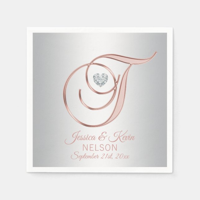 Elegante Custom Silver Gray Rose Gold Wedding Napk Serviette (Vorderseite)