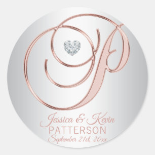 Elegante Custom Silver Gray Rose Gold Wedding Runder Aufkleber