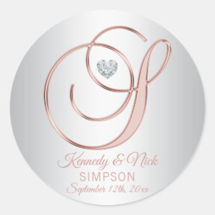 Elegante Custom Silver Gray Rose Gold Wedding Runder Aufkleber