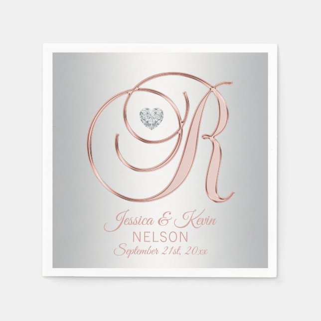Elegante Custom Silver Gray Rose Gold Wedding Serviette (Vorderseite)