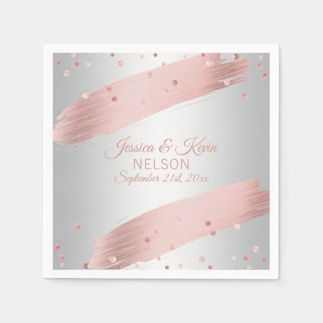 Elegante Custom Silver Gray Rose Gold Wedding Serviette (Vorderseite)