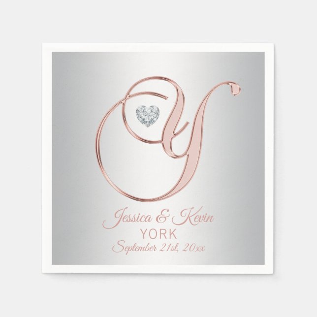 Elegante Custom Silver Gray Rose Gold Wedding | 'Y Serviette (Vorderseite)