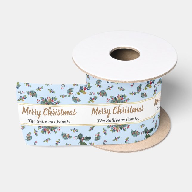 Elegante Custom Watercolor Weihnachten Satinband (Spule)