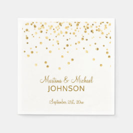 Elegante Custom White Gold Confetti Wedding Serviette