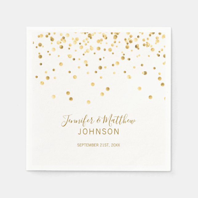 Elegante Custom White Gold Confetti Wedding Serviette (Vorderseite)