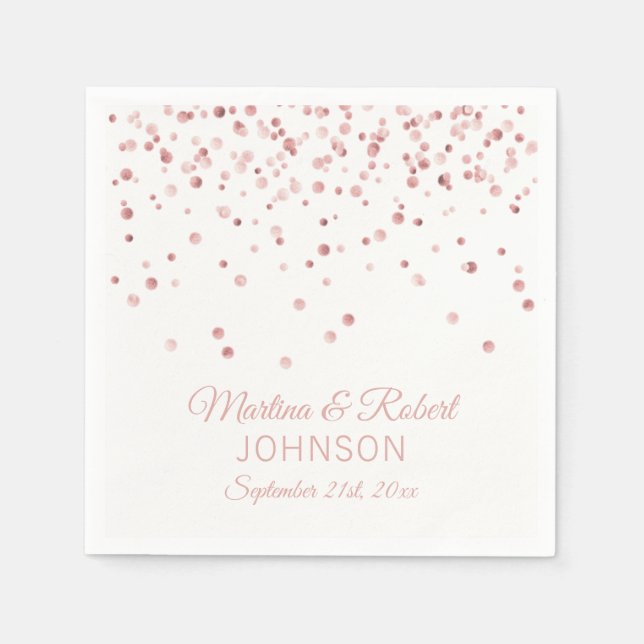 Elegante Custom White Rose Gold Confetti Wedding Serviette (Vorderseite)