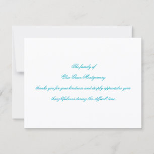 Elegante Cyan-Schrift Trauerbestätigung Dankeskarte
