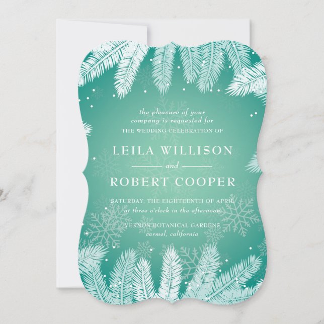 Elegante Cyan Winter Wedding Einladung (Vorderseite)