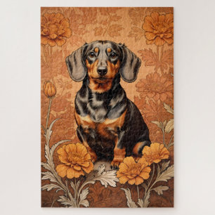Elegante Dackel und Marigolds