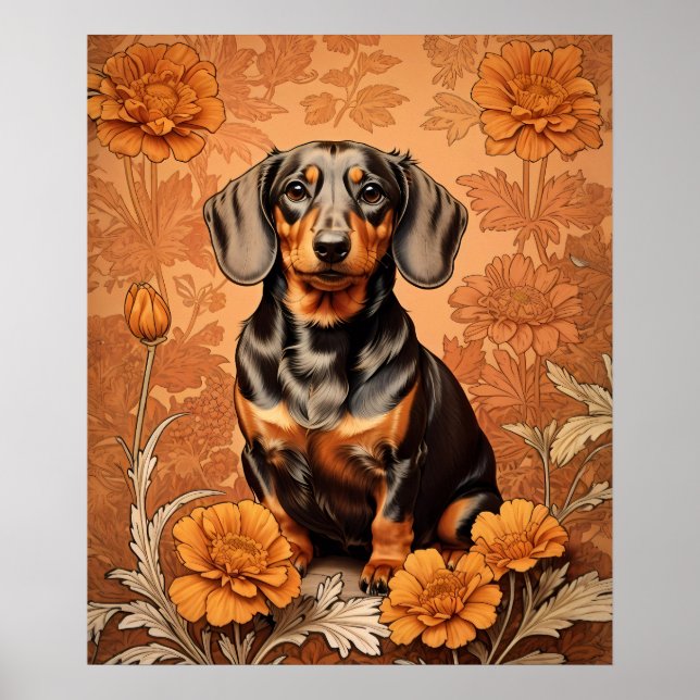 Elegante Dackel und Marigolds Poster (Vorne)